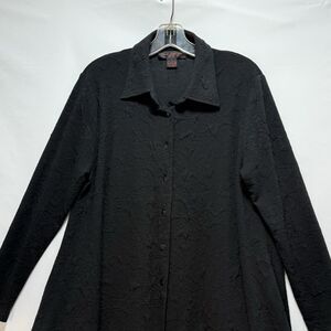 Vintage 90s Pleats Collection Textured Black Button Front Tunic Blouse L